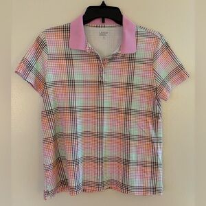 Land’s End women’s pink plaid polo